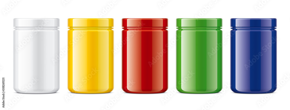 Plastic jar. Colored glossy surface Plastic jar. Colored glossy surface