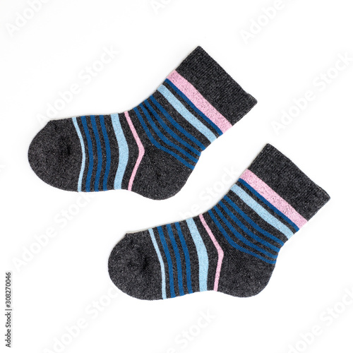 A pair of baby socks, isolate on a white background/ Flat lay/ Top view
