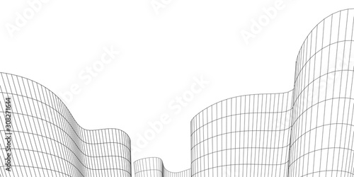 Architecture building construction. Linear 3d illustration. Concept sketch