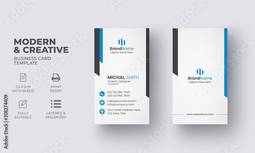 Vertical Business Card Template with Creative Design