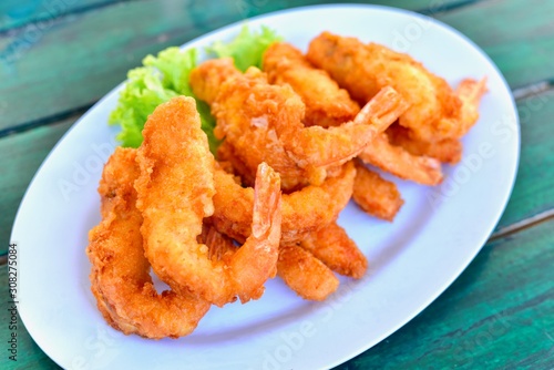Thai-Style Deep Fried Shrimps on Plate