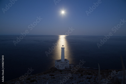 Lighthouse Punta Palascia in the moonlight