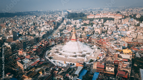 Stupa Bodhnath Kathmandu Nepal photo from air