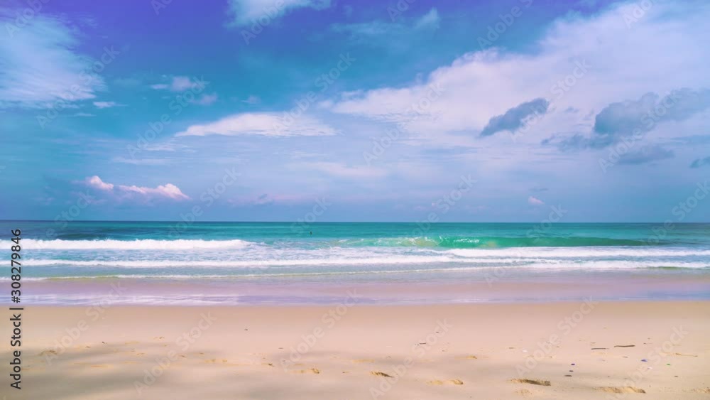 4K video Summer clean beach and sand relaxation with bokeh sun light and blue sky. 4K video Summer clean beach and sand relaxation with bokeh sun light and blue sky.