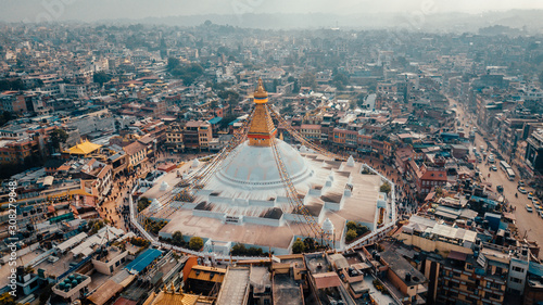 Stupa Bodhnath Kathmandu Nepal photo from air