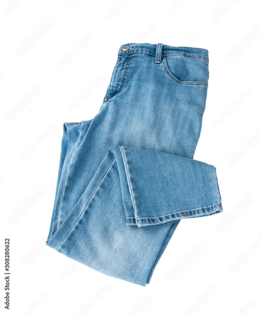 Blue jean pants folded flat lay isolated Blue jean pants folded flat lay isolated