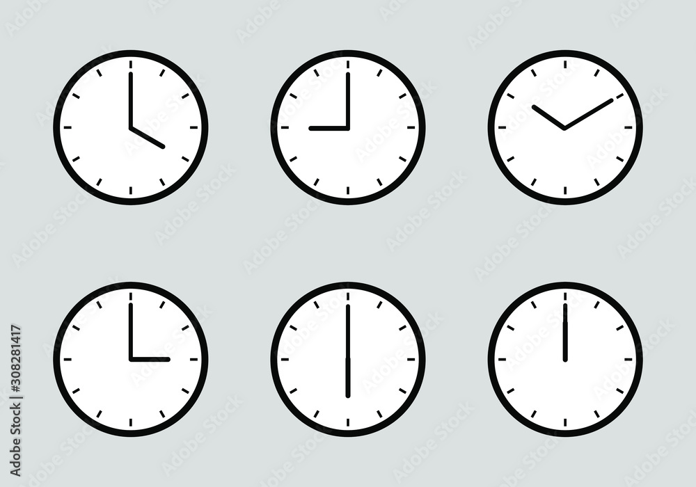 Simple wall clock set. each clock is grouped with its elements separately Simple wall clock set. each clock is grouped with its elements separately