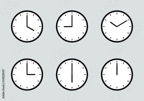 Simple wall clock set. each clock is grouped with its elements separately