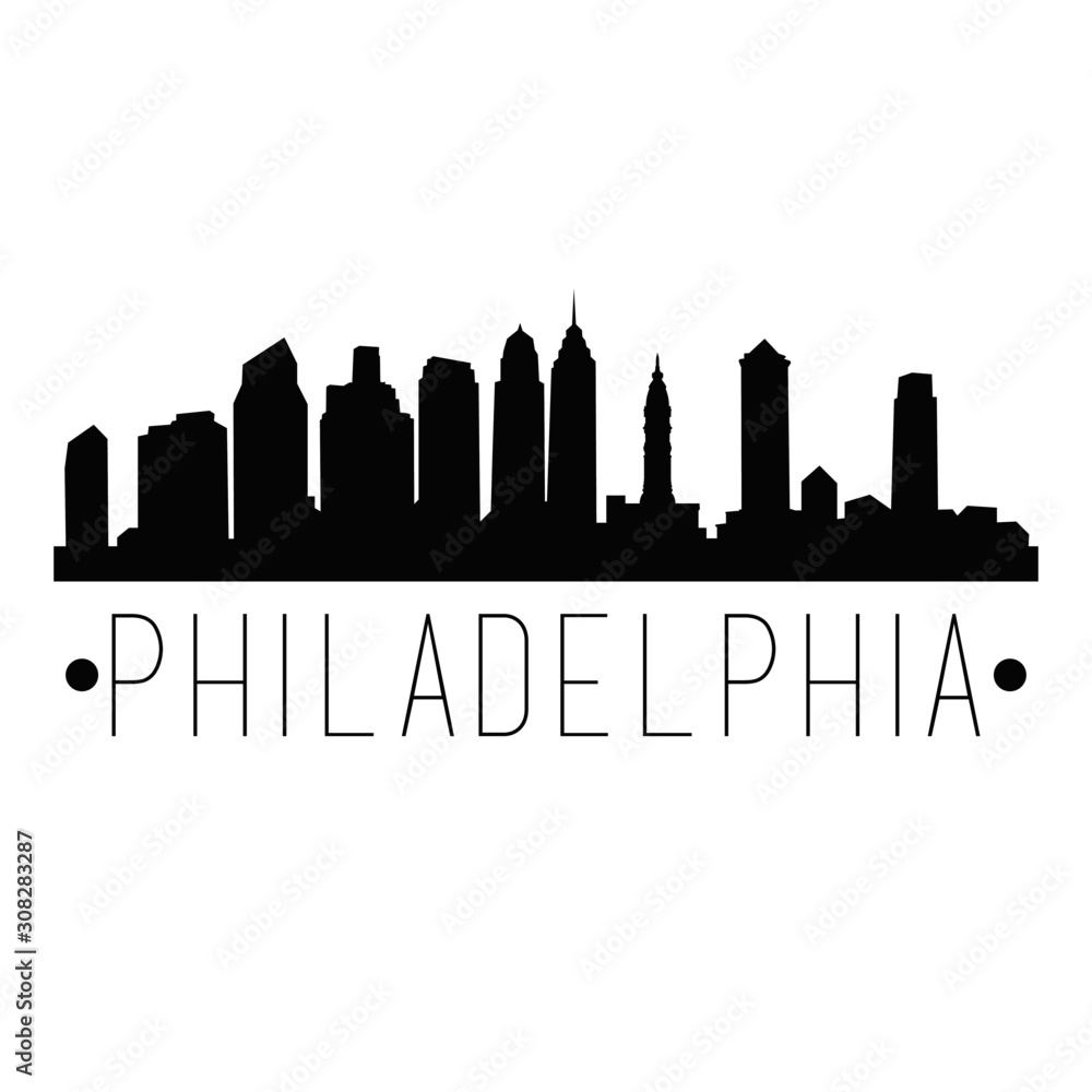 Phildelphia Pennsylvania Skyline Silhouette City Design Vector Famous Monuments