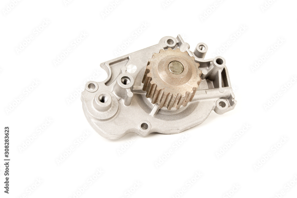 Car pump isolated on white background. New spare parts for cars Car pump isolated on white background. New spare parts for cars
