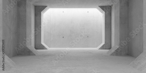 Abstract empty, modern concrete room with indirect lighting from ceiling - industrial interior background template, 3D illustration