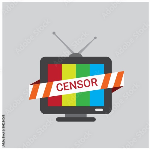 TV with ribbon, forbidden content and censorship logo icon flat illustration vector