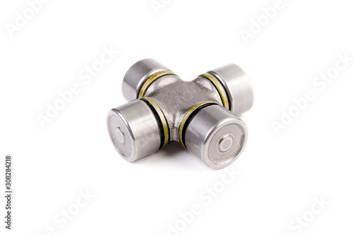 The crossbar of the steering shaft,The propeller shaft yoke for cars isolated on white background. New car parts.