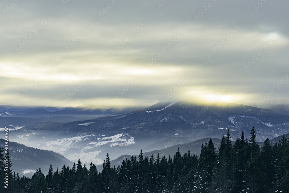 Carpathian Mountains sky sunset mist