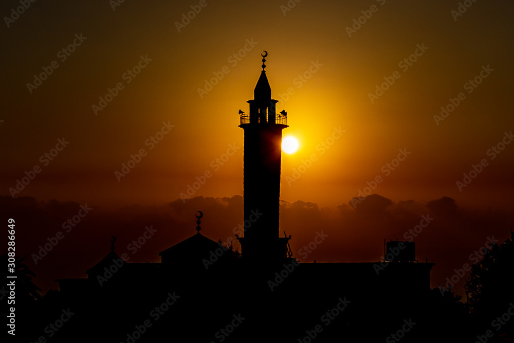 mosque at sunset