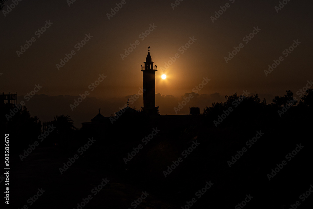 mosque at sunset