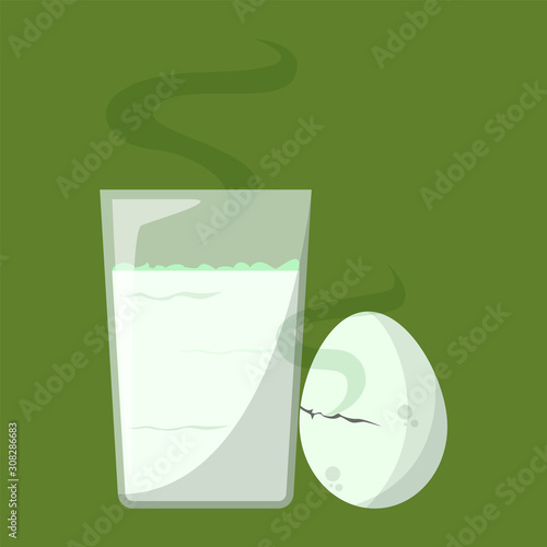 Spoiled milk and rotten egg vector isolated. Bad dairy product