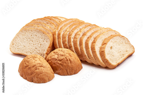 Slices of wheat bread, isolated on white background