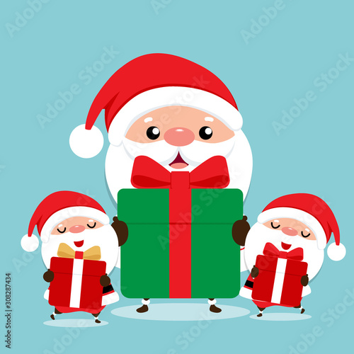 Holiday Christmas greeting card with Santa Claus. Vector illustration