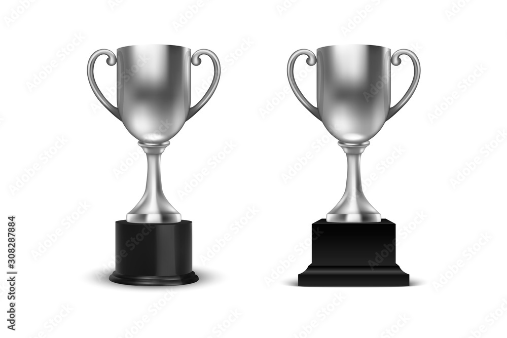 Vector 3d Blank Silver Champion Winner Cup Icon Set Closeup Closeup Isolated on White Background. Design Template of Championship Trophy. Sport Tournament Award, Winner Cup and Victory Concept Vector 3d Blank Silver Champion Winner Cup Icon Set Closeup Closeup Isolated on White Background. Design Template of Championship Trophy. Sport Tournament Award, Winner Cup and Victory Concept