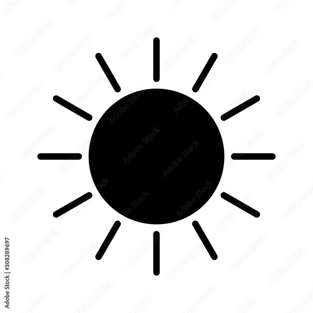 Simple sun vector icon on white background.