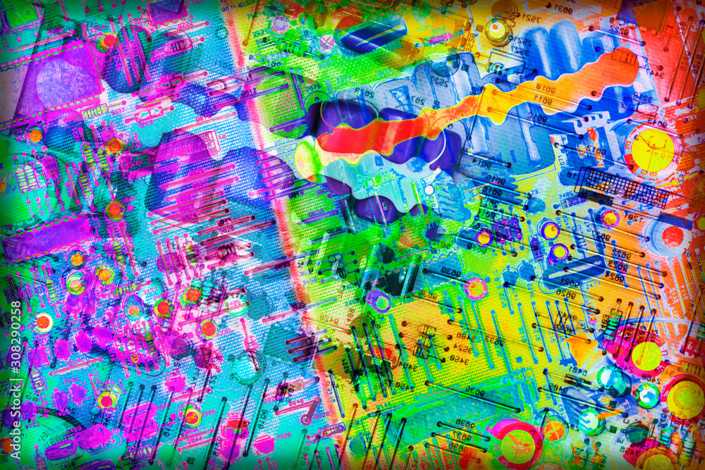 Electronic Circuit Board Multicolored Vignette Background