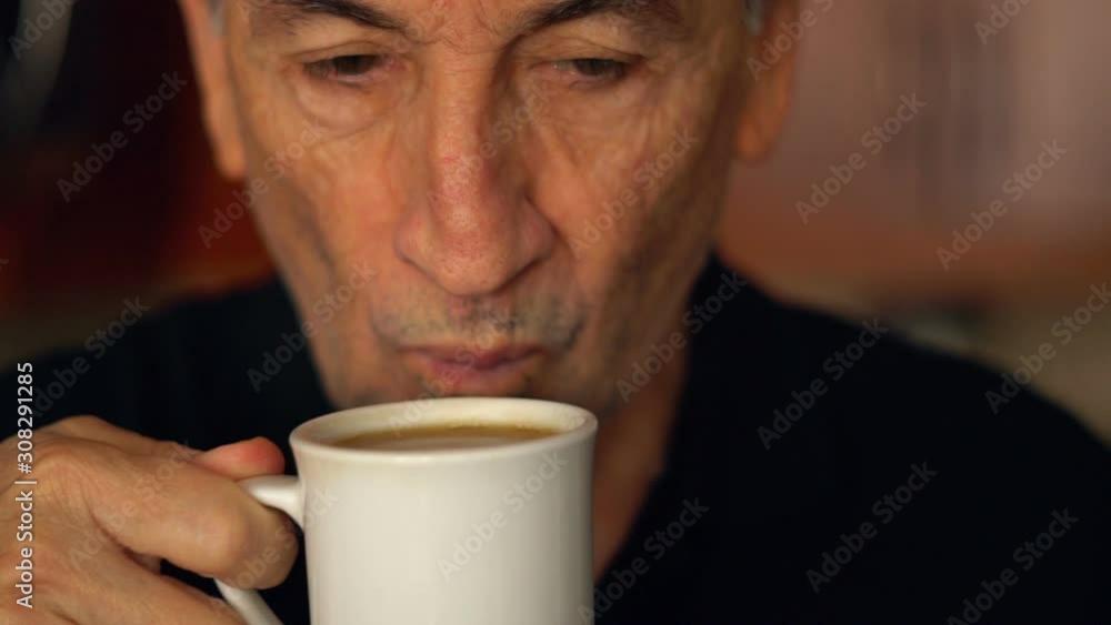 Senior Gentleman Having Breakfast & Drinking Coffee At Home Senior Gentleman Having Breakfast & Drinking Coffee At Home