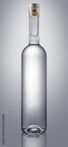 Bottle of vodka or gin isolated on white background, clipping path included.