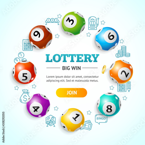 Realistic 3d Detailed Ball Lottery Banner Card. Vector