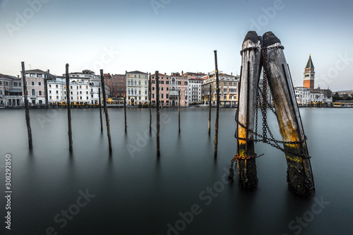 Bricola and poles on Grand Canal Venice