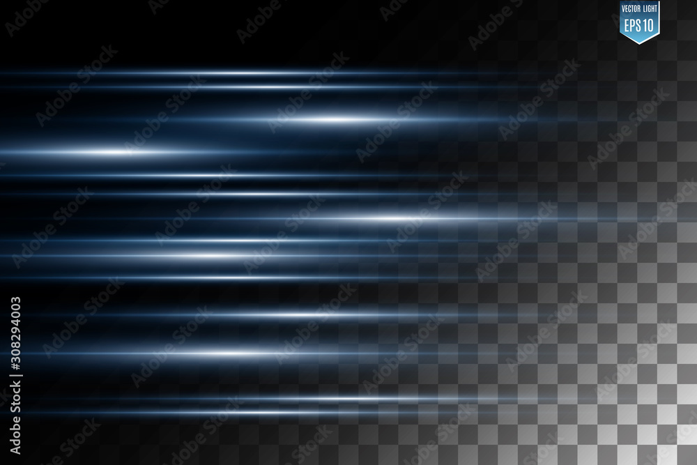 Vector light special effect. Glowing stripes on a transparent background.