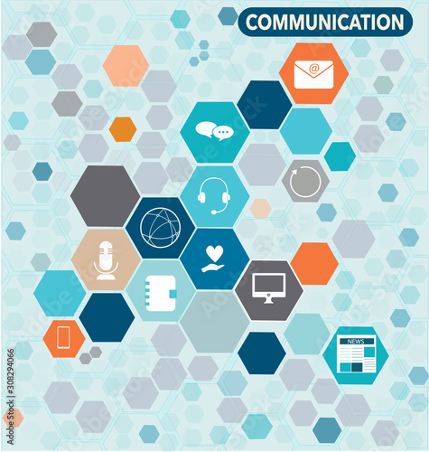 Communication icons in hexagonal patterns
