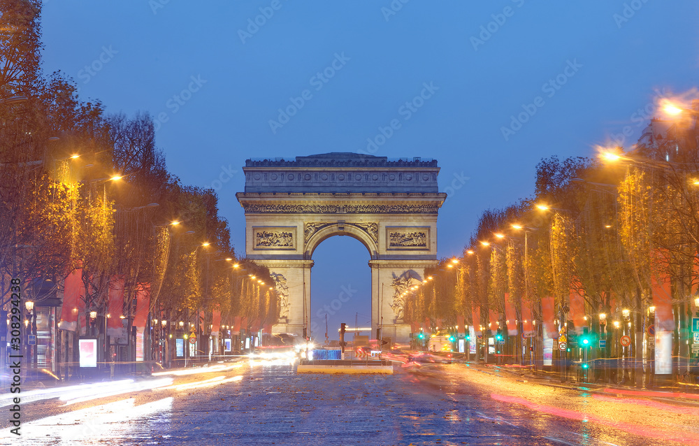 Fototapeta premium The famous Triumphal arch and Champs Elysees avenue,Paris.
