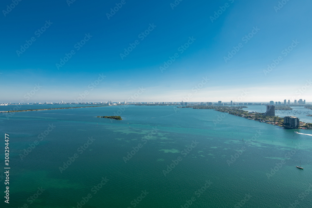 Amazing aerial photo Miami Biscayne Bay