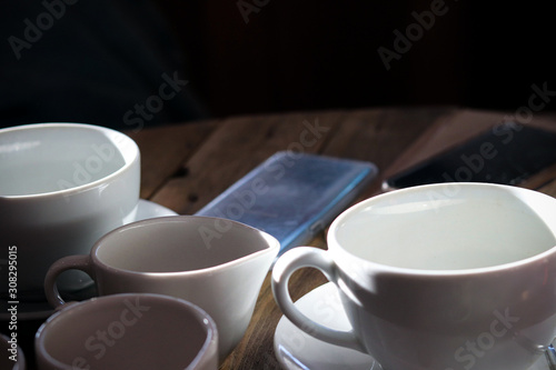 Cups on a wooden table