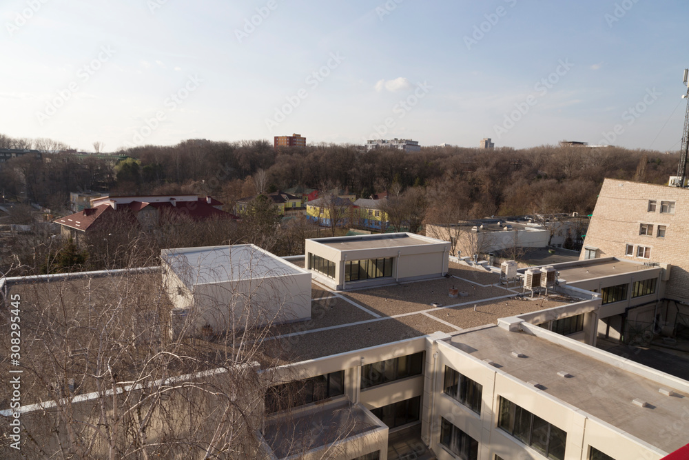 View of the city from the roof. View of the city from the roof.