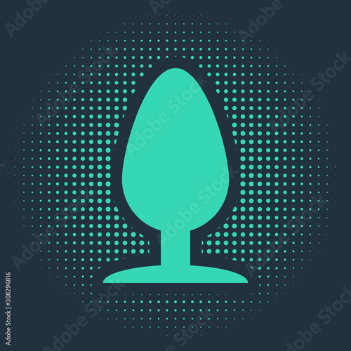 Green Anal plug icon isolated on blue background. Butt plug sign. Fetish accessory. Sex toy for men and woman. Abstract circle random dots. Vector Illustration