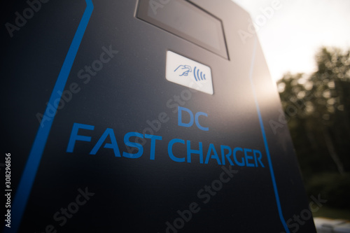 Wireless payment - Electric charger at a parking lot - DC Fast Charger in Eastern Europe Latvia Riga
