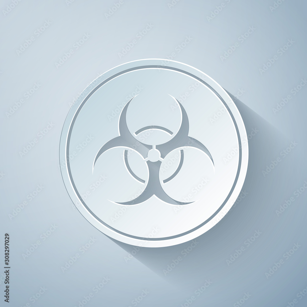 Paper cut Biohazard symbol icon isolated on grey background. Paper art style. Vector Illustration Paper cut Biohazard symbol icon isolated on grey background. Paper art style. Vector Illustration