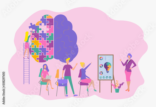 A woman puzzles a human brain. Psychology and psychotherapy session, mental healing and well-being, psychotherapist counseling mental illness and difficulties.