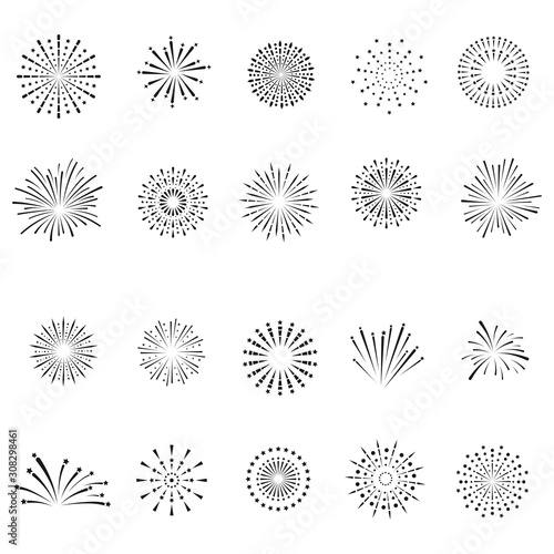 firework line icon set, happy new year firework, vector Illustration