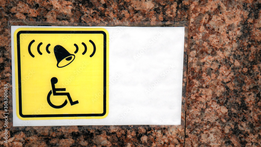 Yellow sign with a disabled person. Copyspace. Yellow sign with a disabled person. Copyspace.