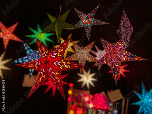 Illuminated Christmas stars as a decoration