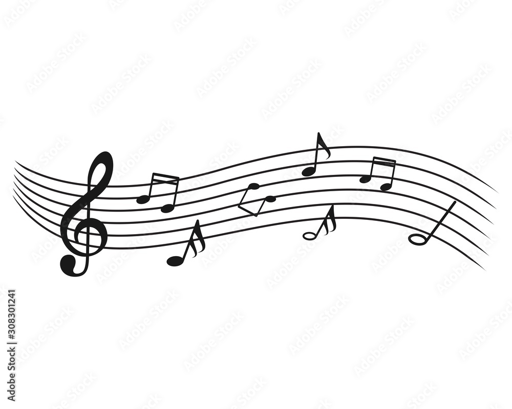 Music notes wave, icons vector background Music notes wave, icons vector background