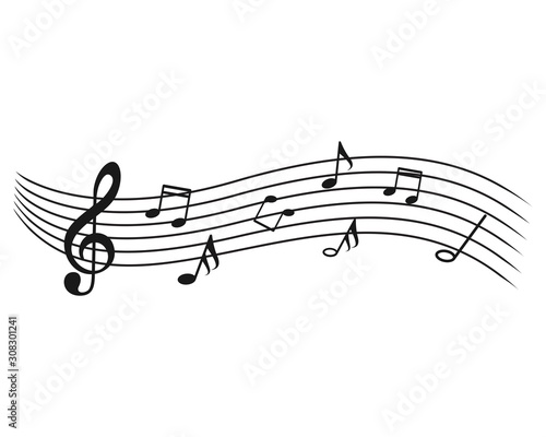 Music notes wave, icons vector background
