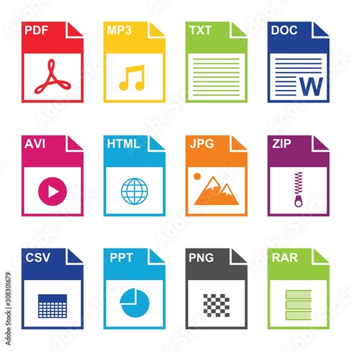 Big Collection of vector icons, file extensions diverse icons set isolated - stock vector