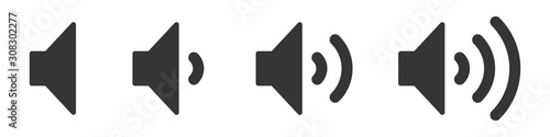 Set of volume icons. Black volume sound icons