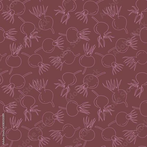 Dog-rose fruits seamless pattern. Line art  hand drawn. Purple background. Good for fabric  textile  wrapping paper  wallpaper  packaging  paper  print  kitchen design  etc. 