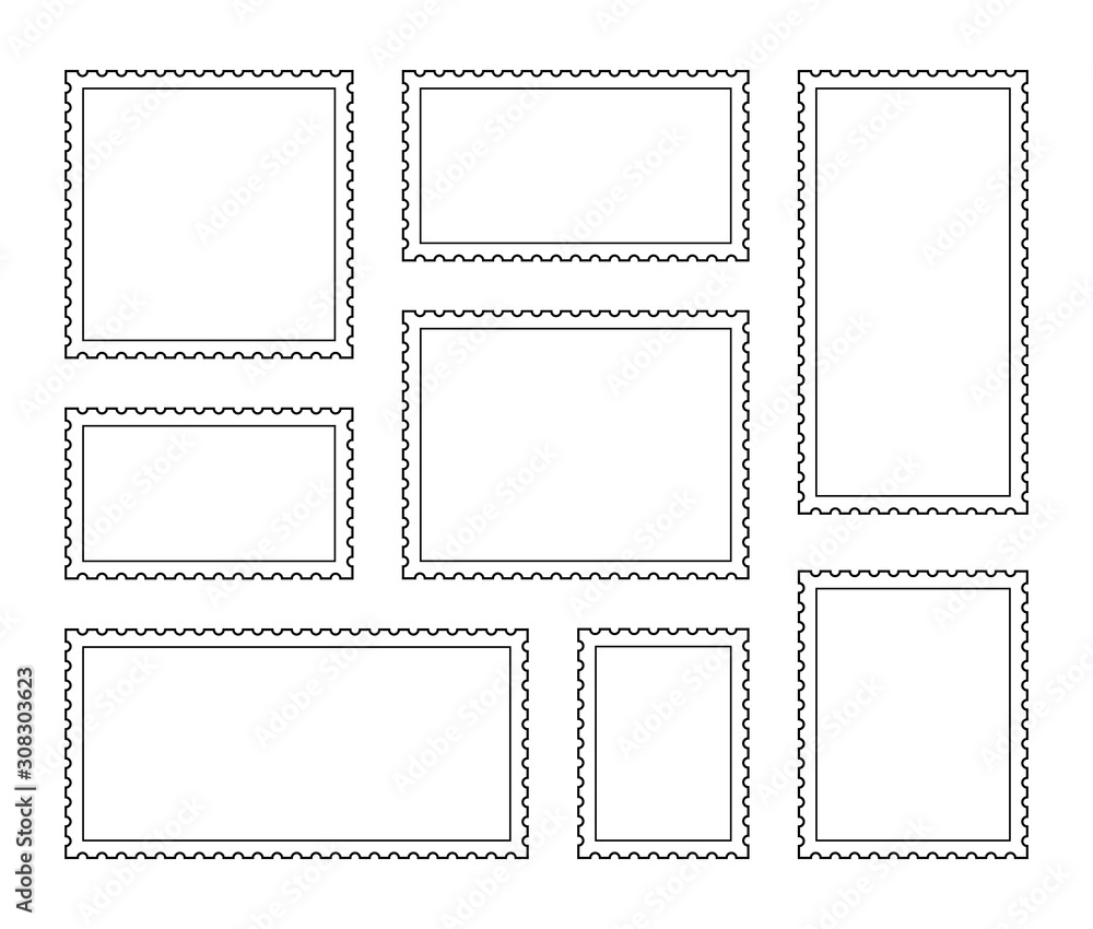 Set blank postage stamp. Vintage frames. Toothed border mailing postal