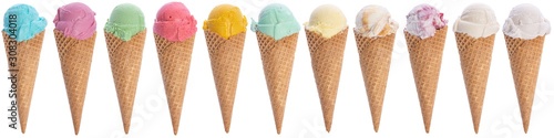 Billede på lærred colorful ice cream cones on white
